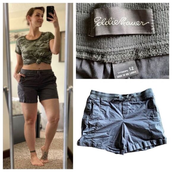 Eddie Bauer Shorts Pull On Grey 12 Cotton Athleisure - Picture 3 of 15